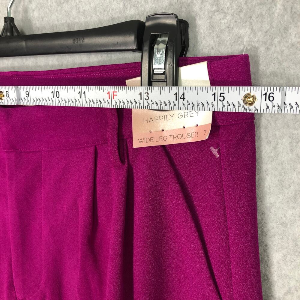 Happily Gray Pants Juniors Size 7 Purple Pink Wide Leg Trouser Pleated Slit Corp - Picture 8 of 10